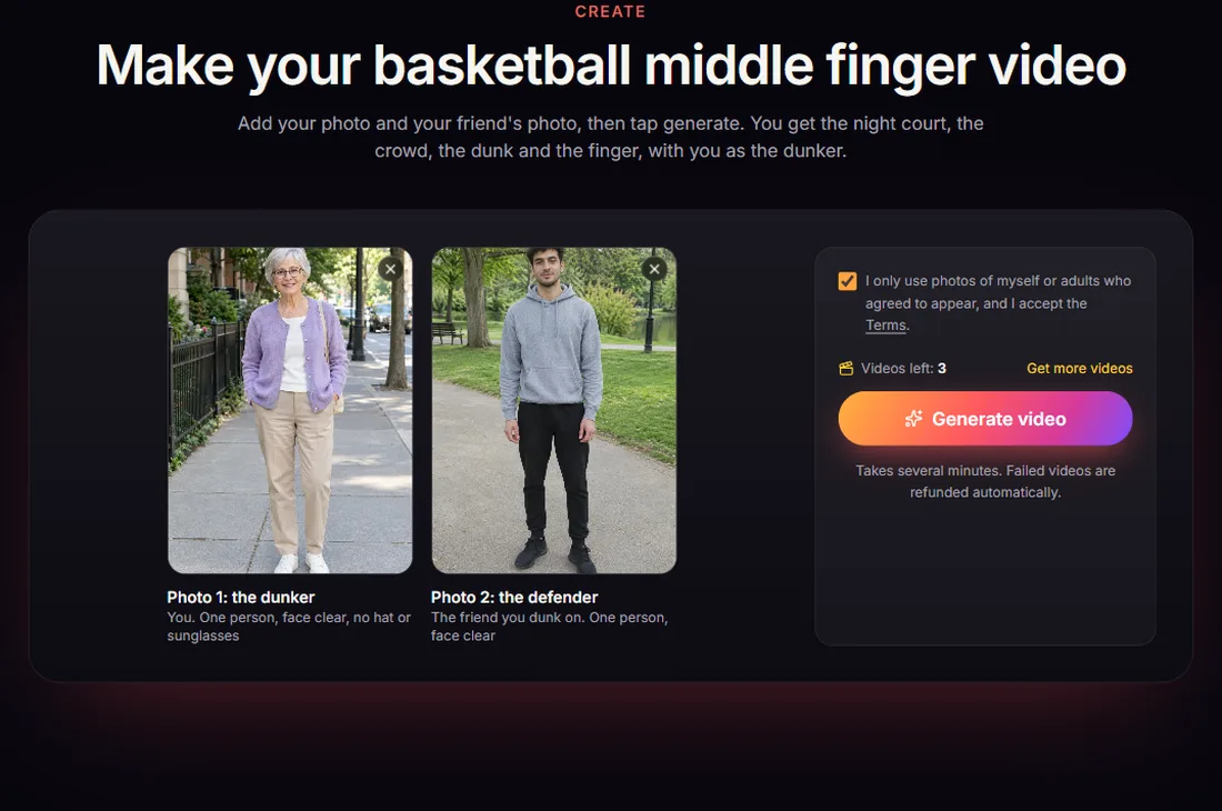 Two photos added to the Basketball Middle Finger AI generator